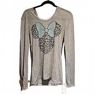 Disney leopard print minnie mouse long sleeve hoodie t shirt size juniors M